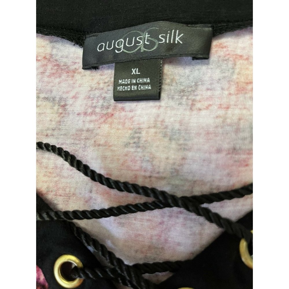 August Silk Top Womens Size XL Long Sleeve Purple Pink Coral Black Stretch Rayon - Picture 9 of 9